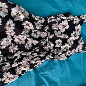 Black flower mini dress with open back